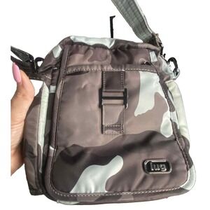 Lug "Can Can" Multi Crossbody Bag black gray Camo Print Travel Purse RFID safety